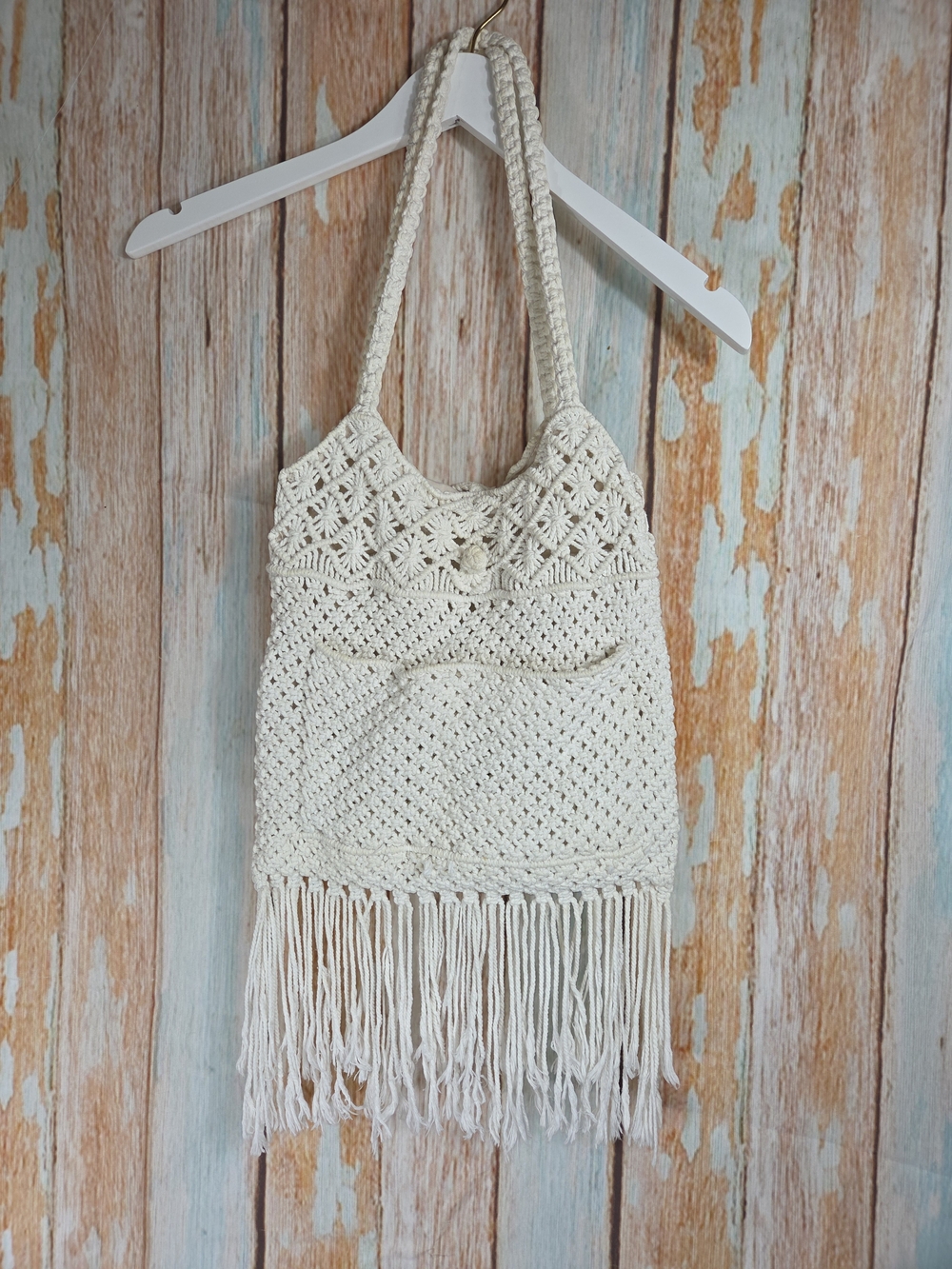 Ralph Lauren Cream Crochet Fringe Shoulder Bag - Boho Womens Handbag